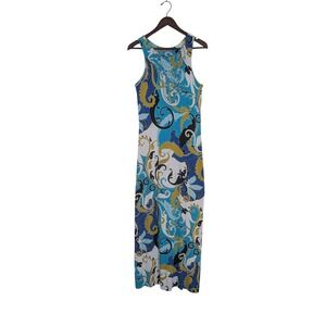 Joyous & Free Womens Paisley Beaded Sleeveless Maxi Dress Blue Yellow Medium